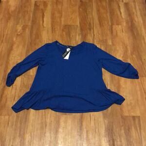 Baku Blue Flowy Ruched Ruffle Casual Shirt Top Size XL